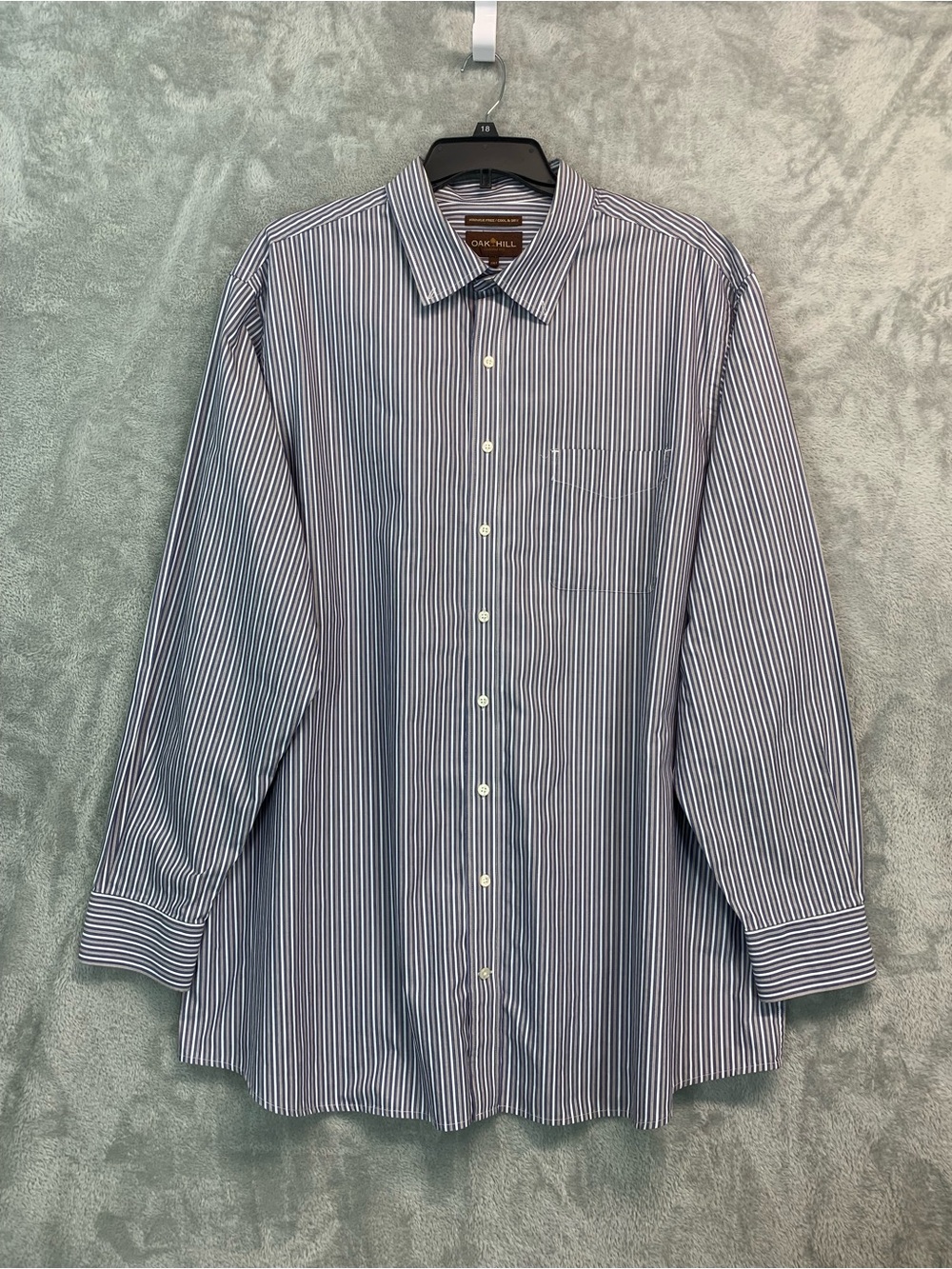 Oak Hill XLT Tall Long Sleeve Button Down Striped Shirt in Blue White Gray